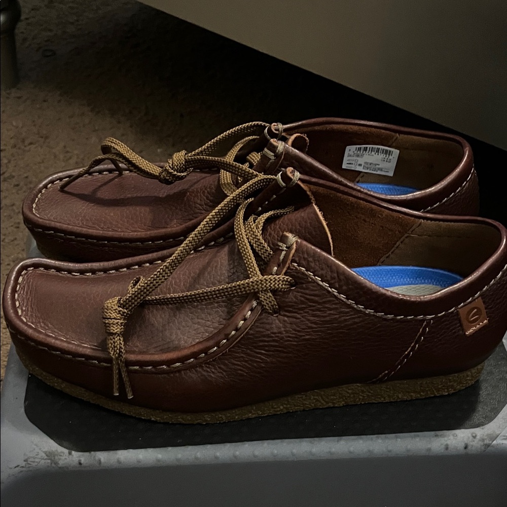 Clarks Dark Brown Leather Loafers with Tan Accents